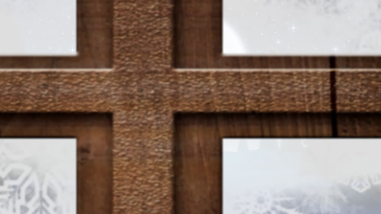 animación de paisajes de invierno con decoración navideña vista a través de la ventana