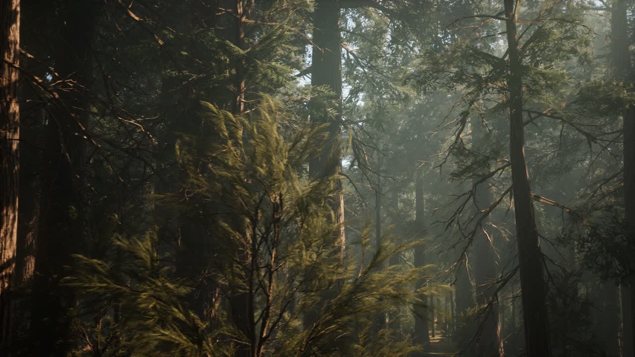 Premium stock video - Sequoia national park under the fog mist clouds
