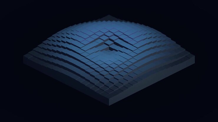 Abstrakt 3D-animation af bevægelige blå terninger, der danner en bølge