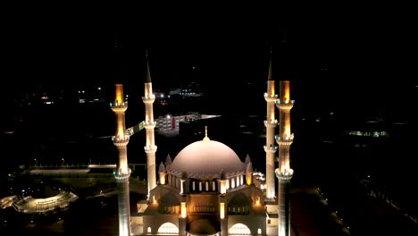 night aerial view of hala sultan mosque in northern cyprus 2