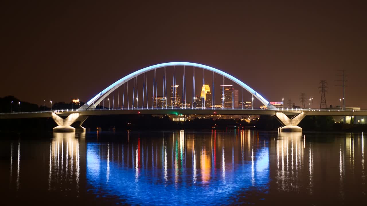 Day to night time lapse from an island on the Mississippi River of Minneapolis.
