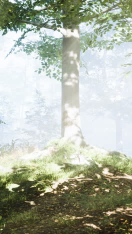 wooded forest trees backlit by golden sunlight