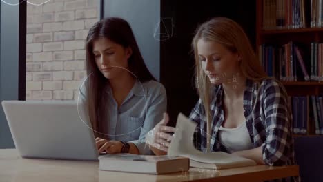 animation of mathematical formulas over two caucasian female students