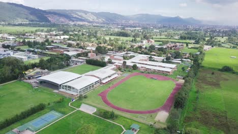 Aerial-Drone-Orbital-Shot-of-Athletics-Circuit-on-Running-Track