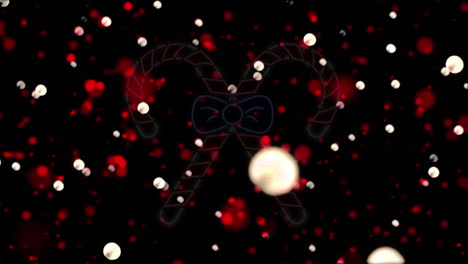 animation of flickering candy canes over glowing red and white spots on black background