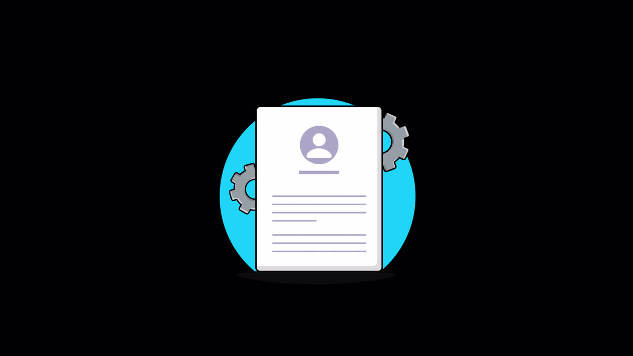 Animated Illustration of User Profile Document with Rotating Gears