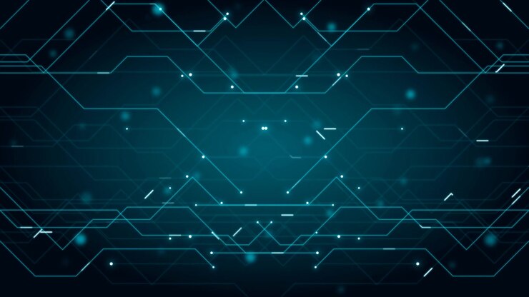 Sfondo astratto di circuito stampato digitale con linee dati luminose