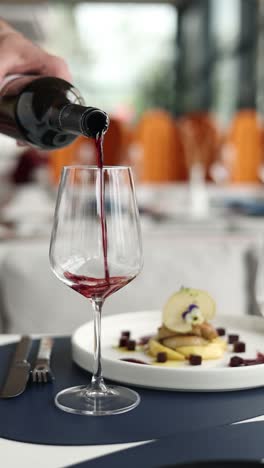 pouring wine and delicious restaurant meal