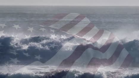 animación de la bandera de los estados unidos soplando sobre la ola en el mar