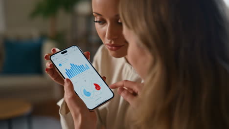 woman showing finance data on smartphone