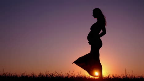 pregnant woman silhouette at sunset