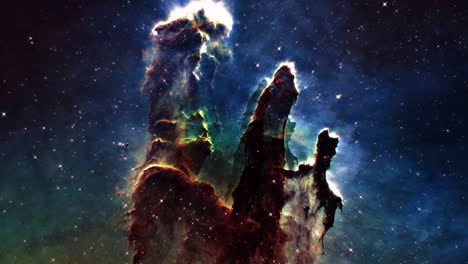viajes espaciales de bucle sin costuras a la nebulosa del águila, vuelo espacial a la galaxia de starfield y la exploración del espacio profundo de las nebulosas, vuelo de bucles sin costuras 4k 3d a la nebulosa del águila.