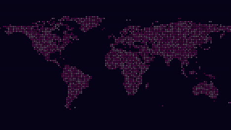 futuristic world map from neon rainbow dots on black gradient