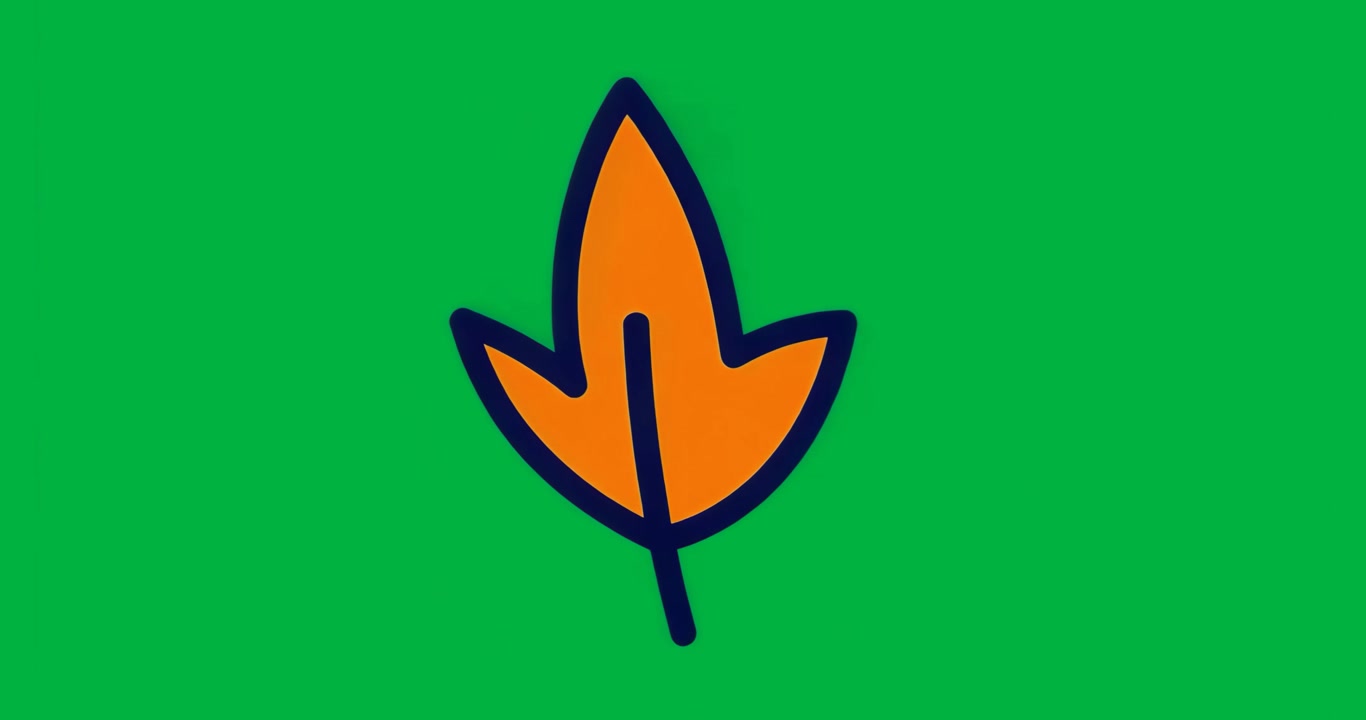 On start, single stylized leaf graphic remaining centered on clear canvas showing brand logo