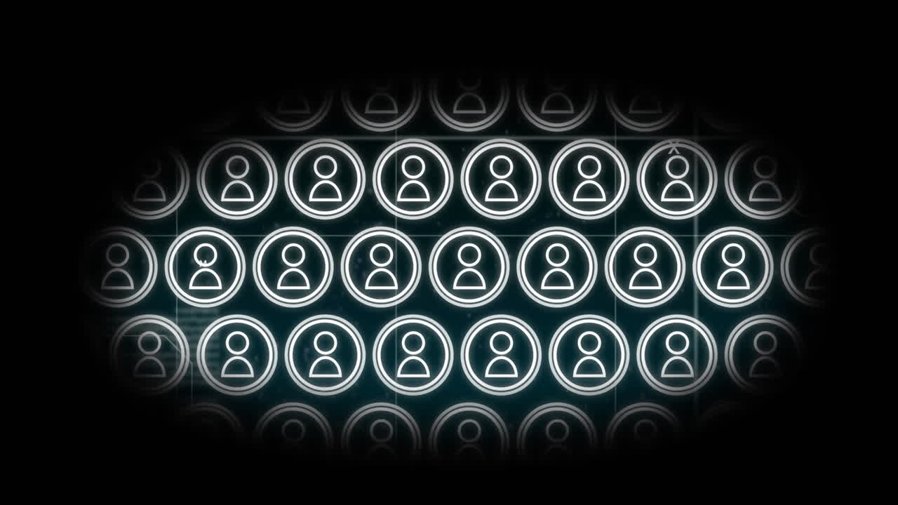animación de la red de iconos de personas sobre la cuadrícula con viñeta negra