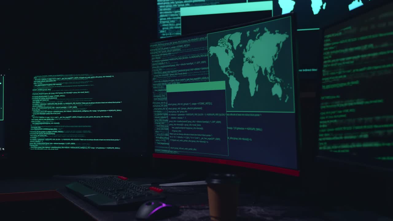 Code On Multiple Computer Screens, Cyber Attack