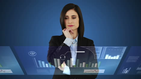 businesswoman touching digital screen