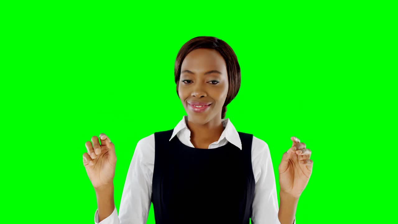 Woman pretending to use an invisible screen 4k