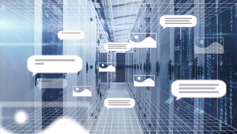 Animation-of-ai-text,-icons-and-data-processing-over-computer-servers