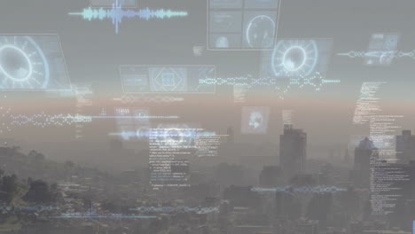 Animation-of-data-processing-over-screen-and-cityscape