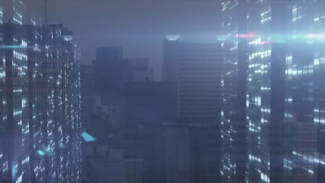 animation of data processing over cityscape