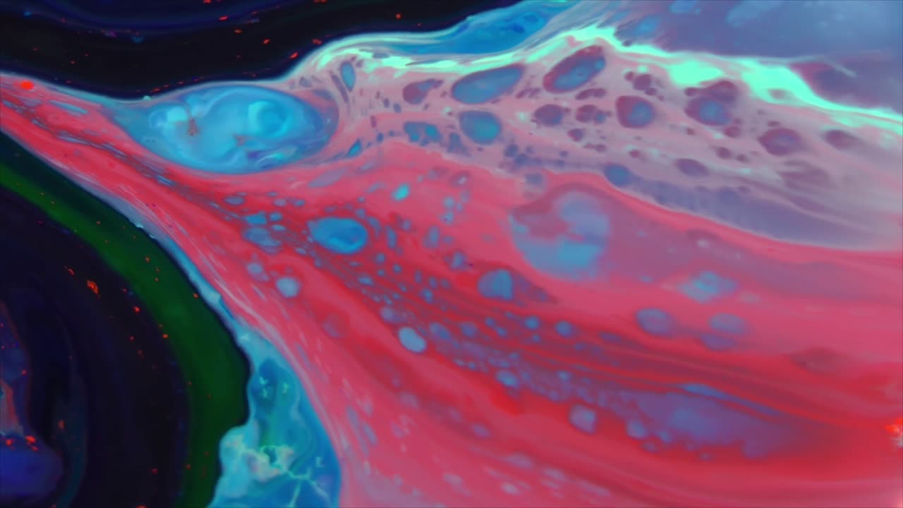 Arte fluida astratta vibrante con vortici di colori rosa, blu e verde