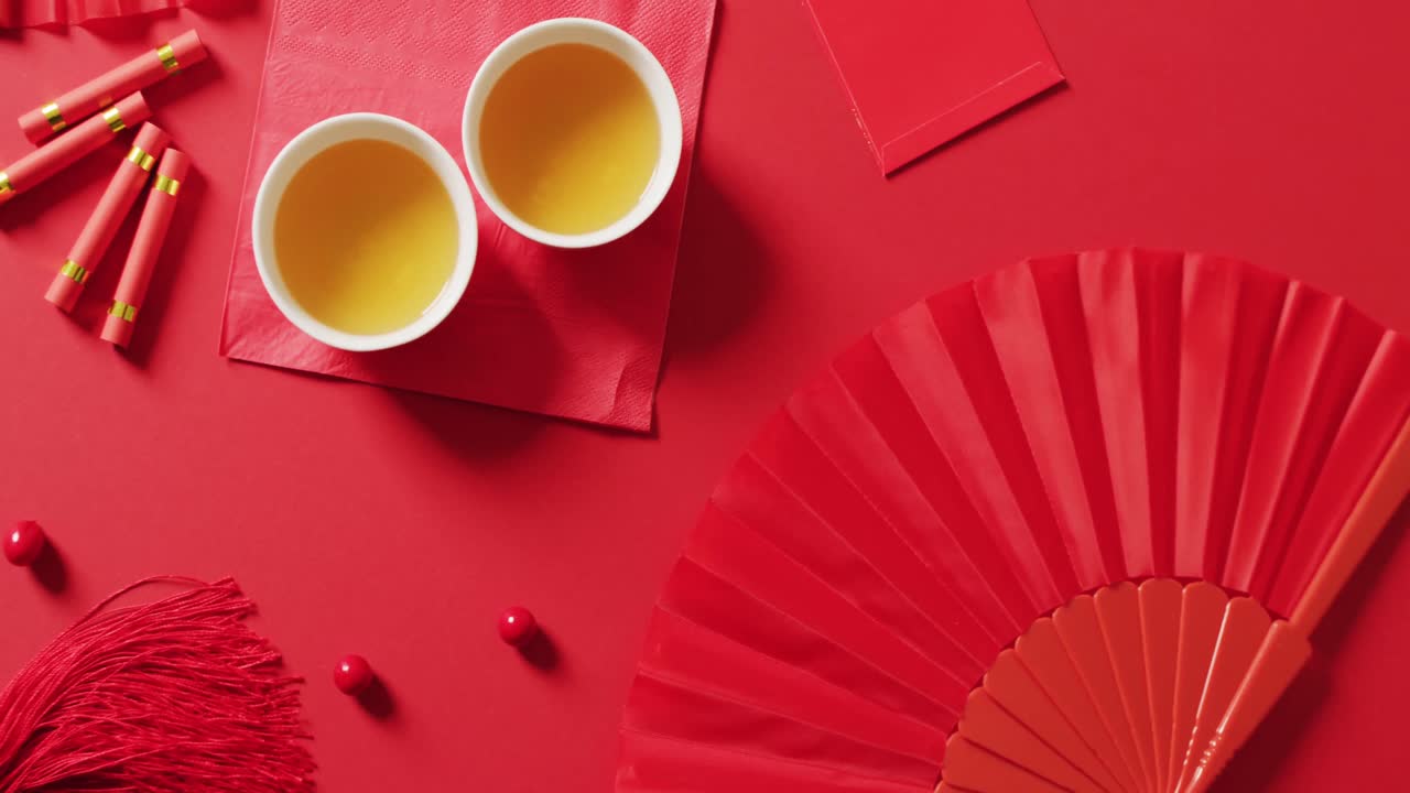 빨간 바탕에 은 중국 장식의 비디오