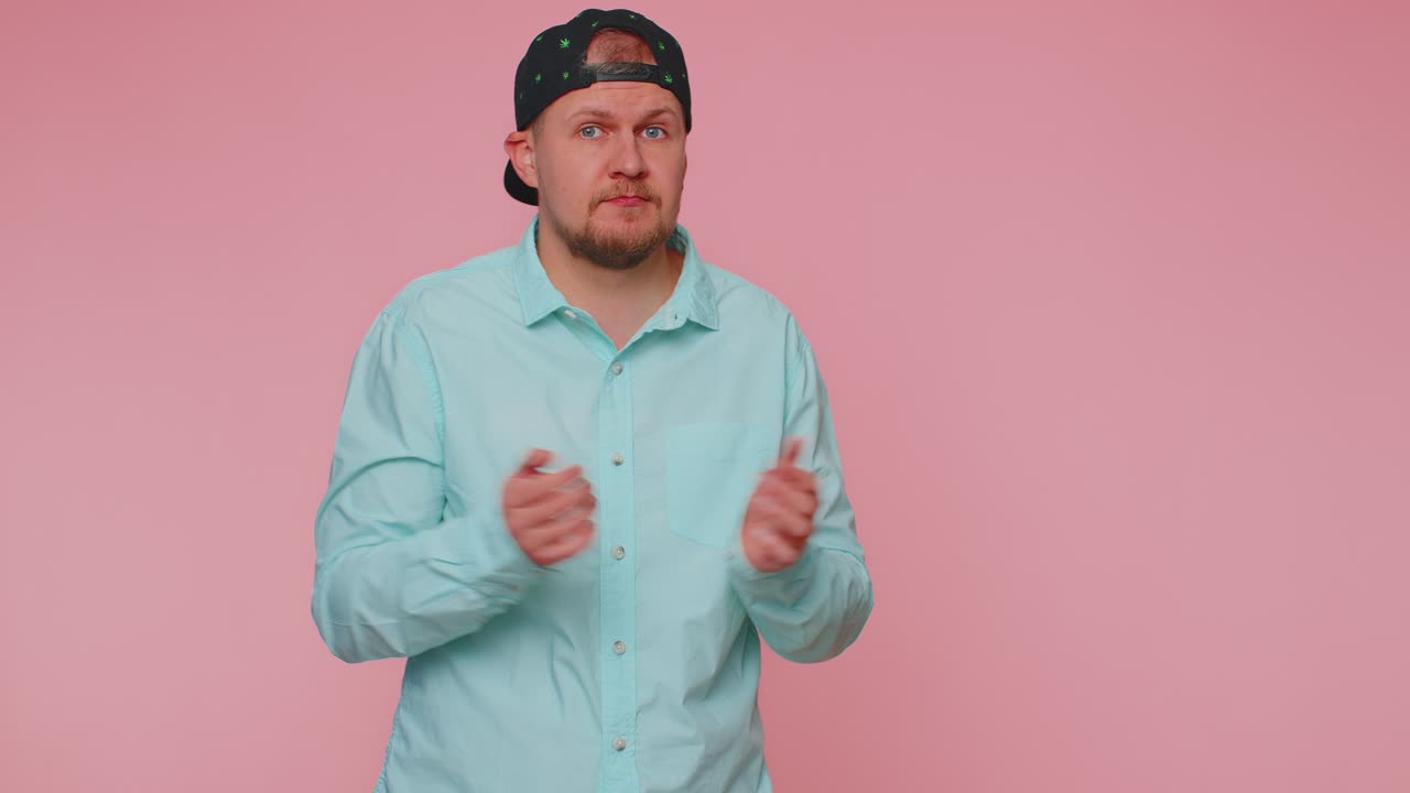 Confused man feeling embarrassed about ambiguous question having doubts no idea clueless uncertain