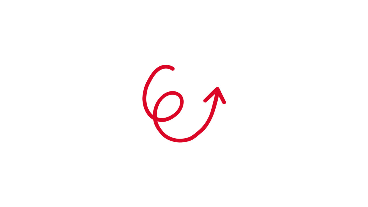 Red Hand-Drawn Spiral Arrow Animation on White Background