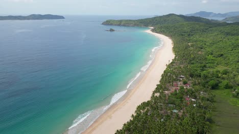 Panorama-Luftumlaufbahn-Um-Den-Ruhigen-Nacpan-Beach-El-Nest,-Palawan