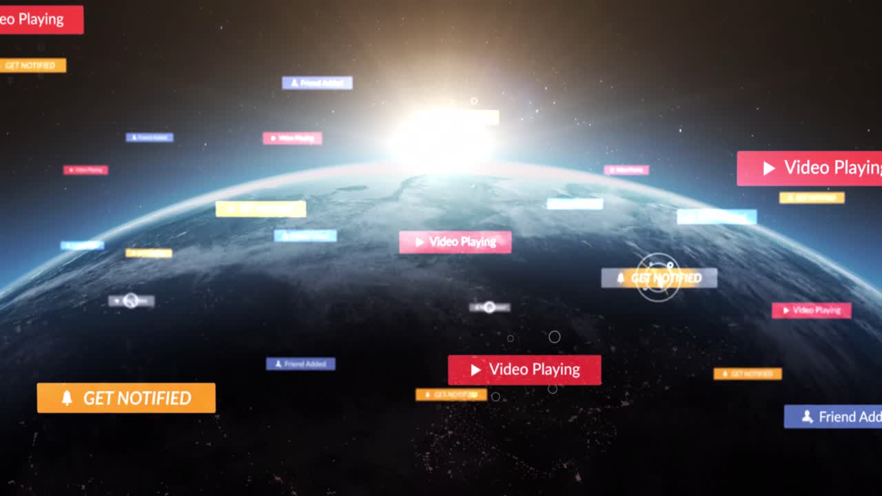 소셜 미디어 아이콘과 세계에 대한 증가하는 수를 가진 여러 연설 거품