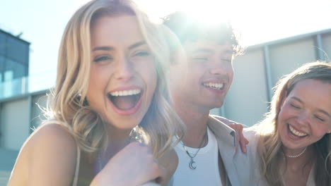 group of friends laughing outdoors