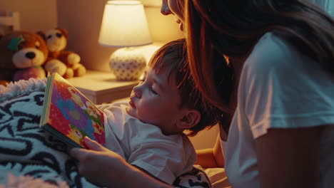 mother reading story to child