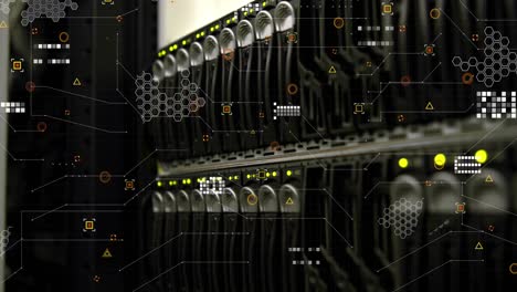 animation of data processing over server room