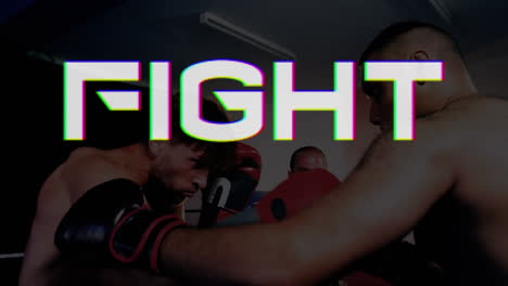 texto de lucha contra boxeadores luchando entre sí en el fondo