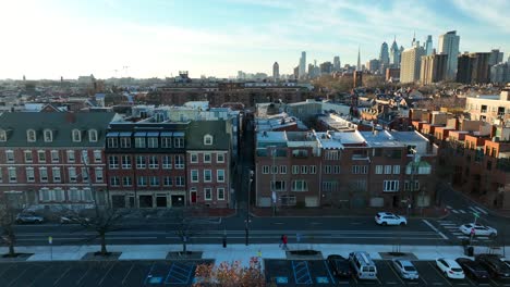 christmas weather scene with snow in urban city in usa