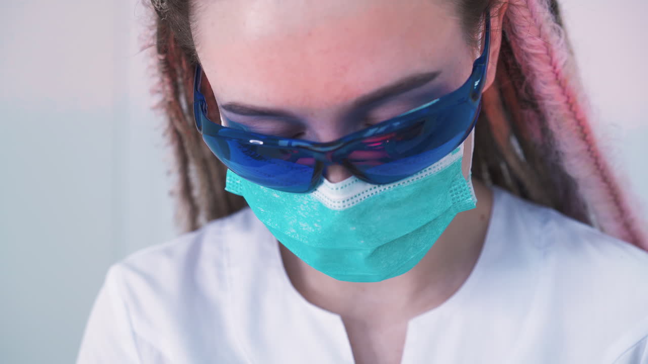 dermatólogo con gafas hace depilación con láser en la clínica