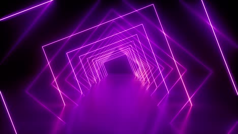 spinning around neon tunnel, violet pink light, moving fashion podium, abstract background, rotating frames, virtual reality, glowing lines, seamless animation