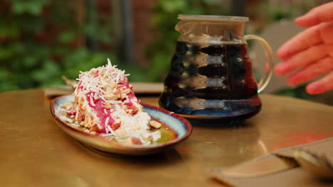 coffee and dessert at an outdoor cafe