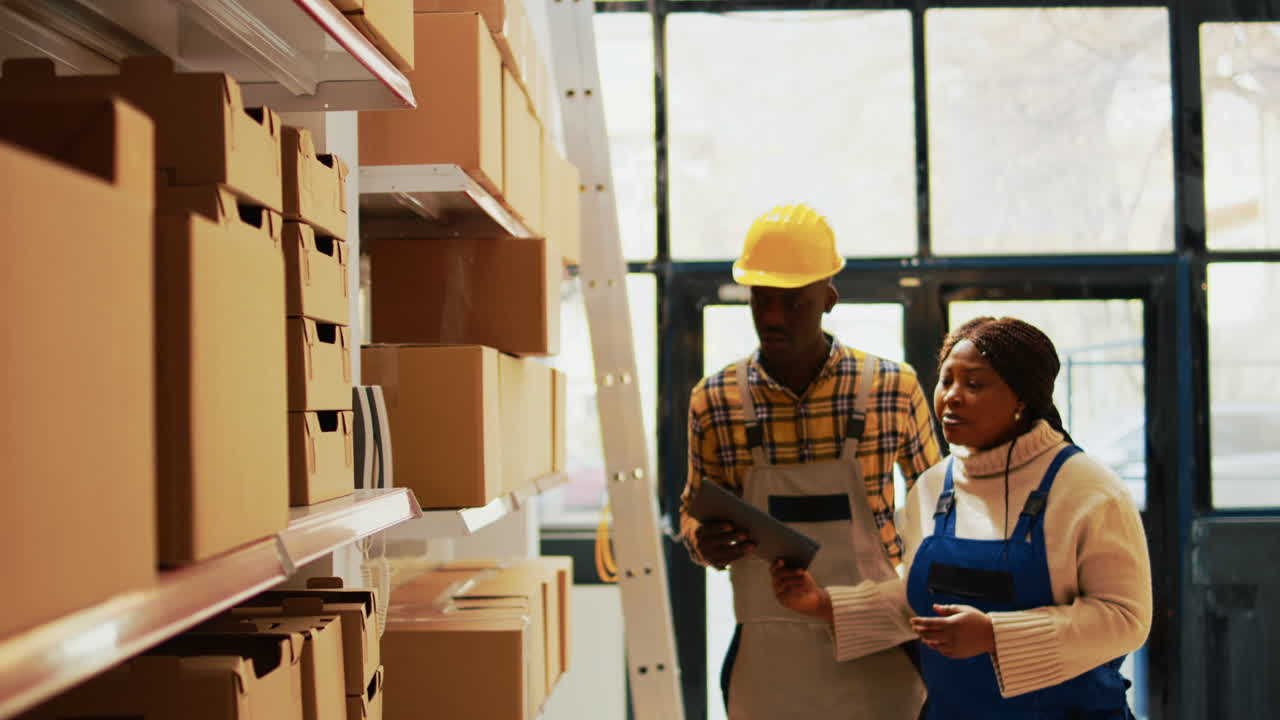 trabajadores del almacén comprobando el inventario