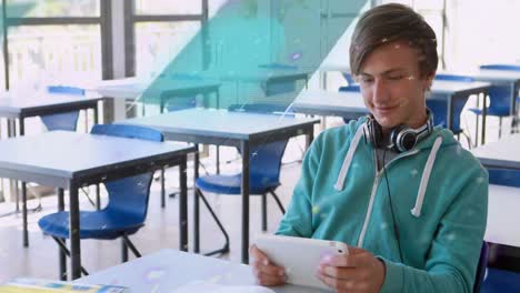 animación de diversas formas sobre un estudiante adolescente caucásico feliz que usa una tableta