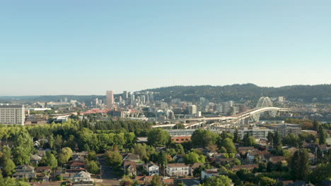 aerial slider shot of central portland oregon from the suburbs