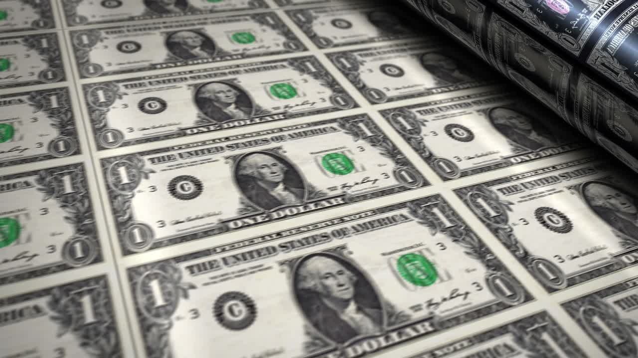 la impresión de billetes de dólar en bucle sin costuras