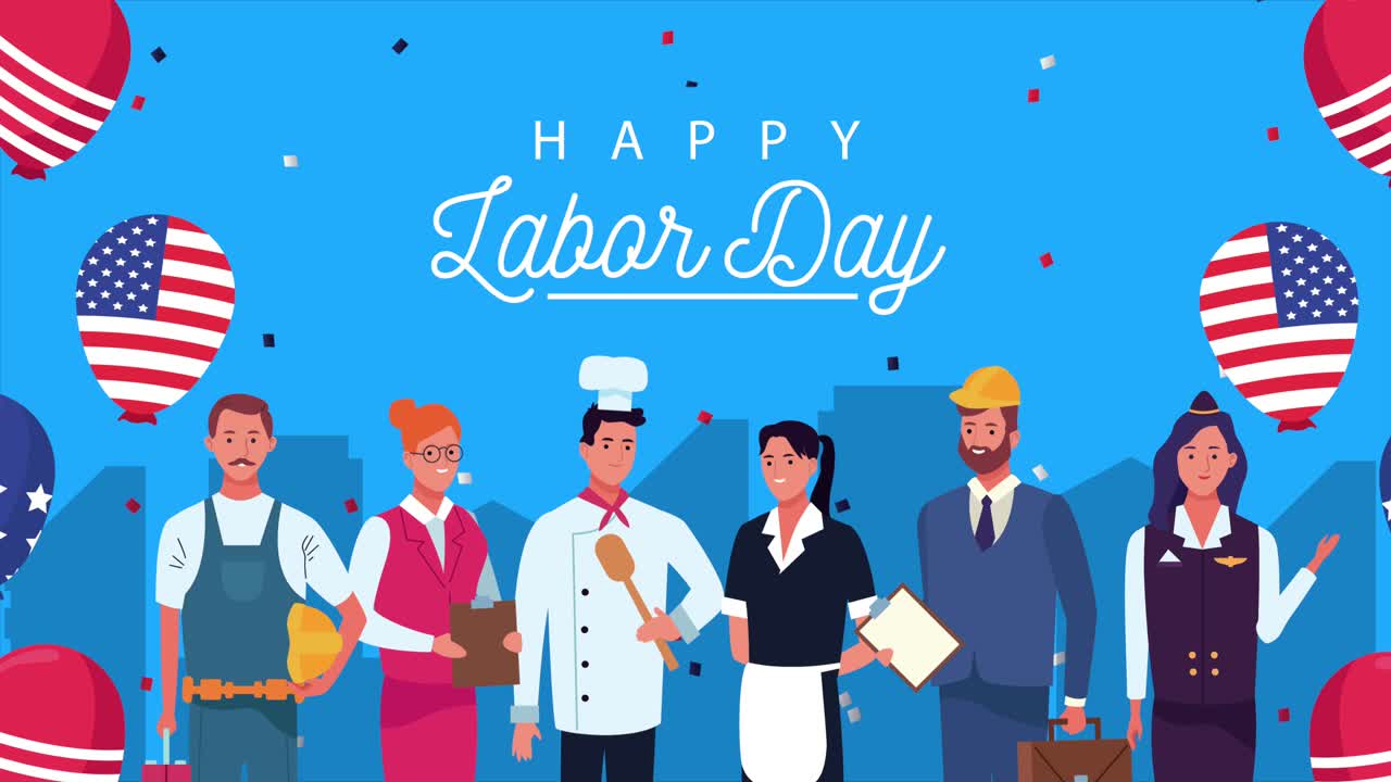 노동자의 날 축하 - 노동자와 풍선, 헬, 미국 발