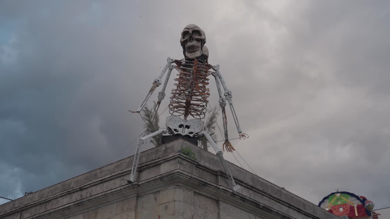 Skeleton sculpture on a building