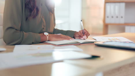 Notebook,-writing-and-woman-hands-planning