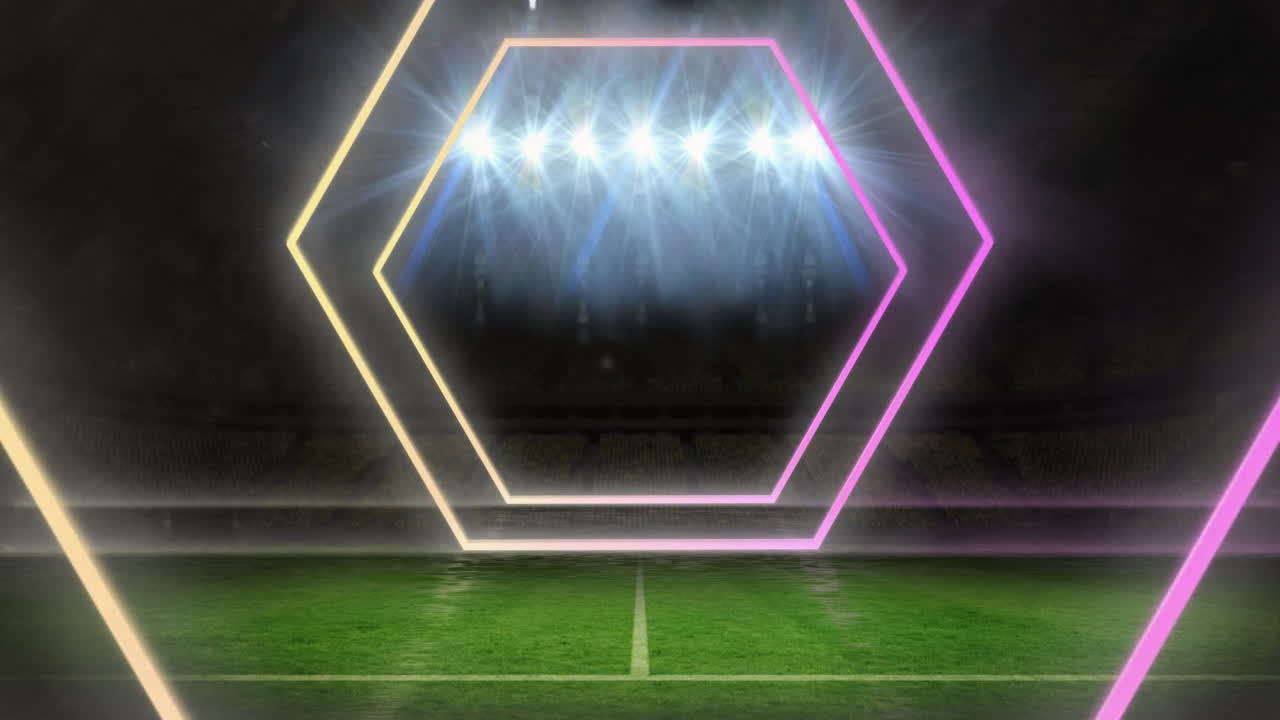 Animation of neon shapes moving over stadium | Premium Stock Video Footage