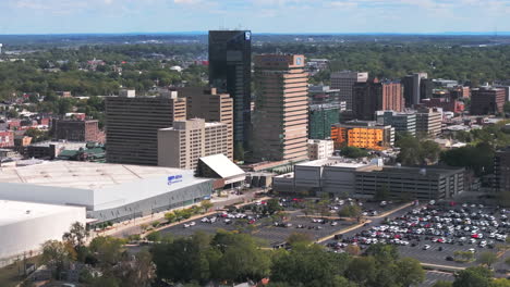 long shot aerial drone view of downtown lexington, kentucky