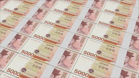 5000 south korean won banknotes printing by a money press