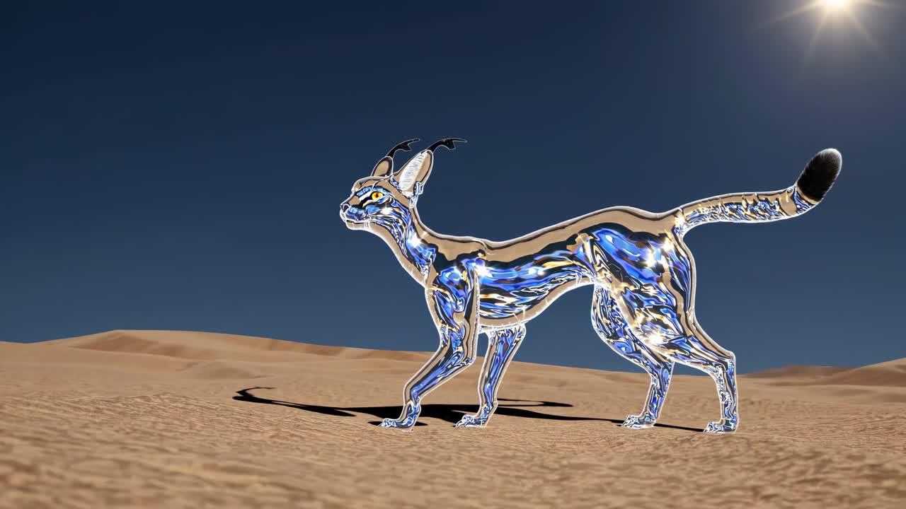 Metallic Caracal in a Desert Landscape